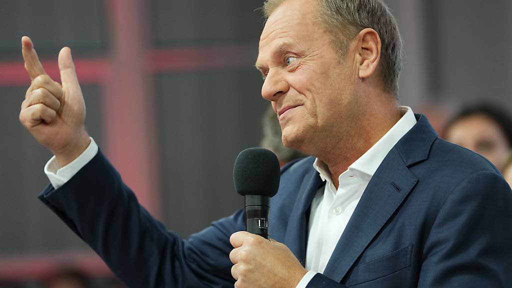 Donald Tusk, ehemaliger polnischer Ministerpräsident und Oppositionsführer, spricht zu Anhängern. Foto: Petr David Josek/AP