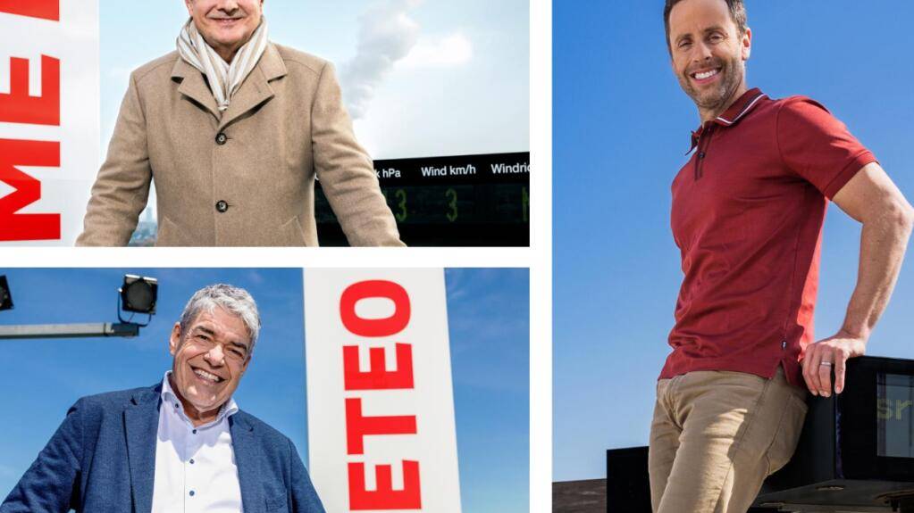 Thomas Bucheli (oben links) und Felix Blumer (unten links) treten in den Ruhestand. Gaudenz Flury (rechts) übernimmt die Leitung von SRF Meteo.
