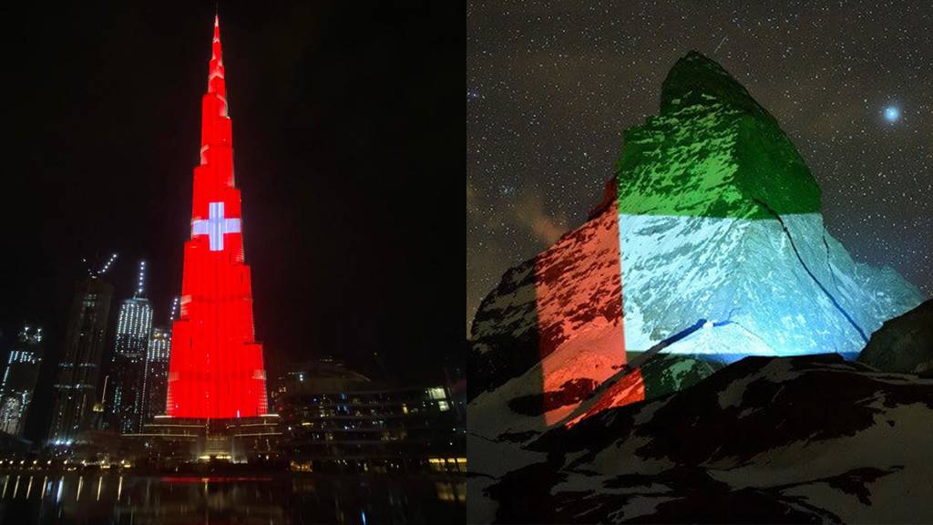 Schweizer Kreuz erleuchtet den Burj Khalifa