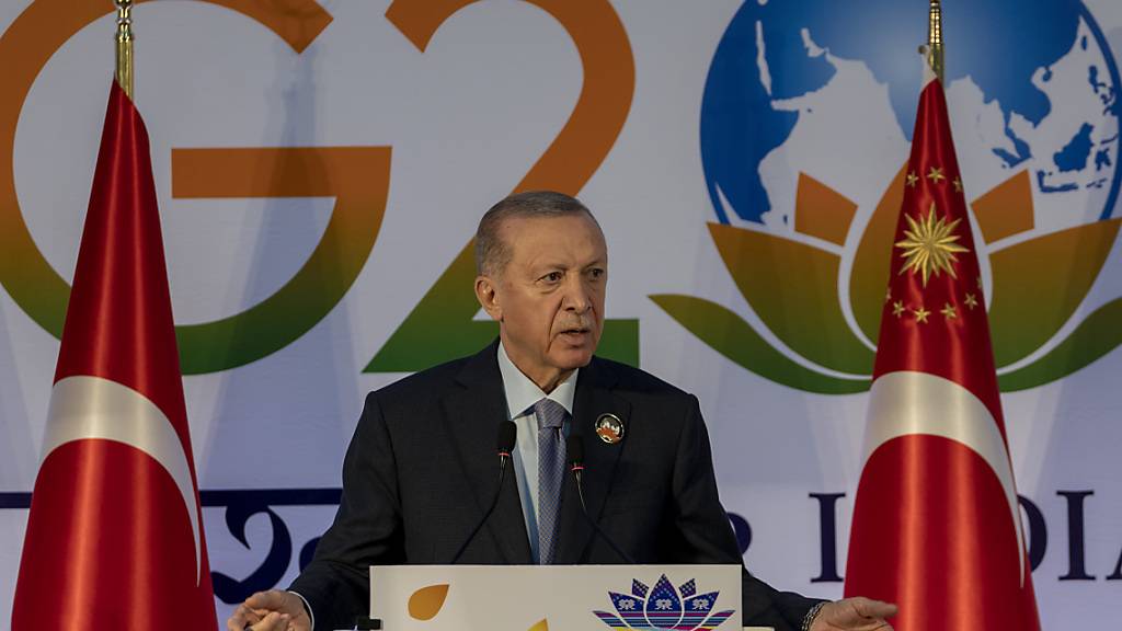 Recep Tayyip Erdogan, Präsident der Türkei, spricht auf einer Pressekonferenz zum Abschluss des G20-Gipfels. Foto: Dar Yasin/AP/dpa