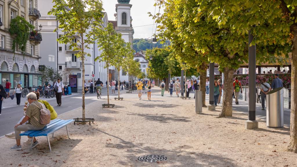 Die neu gestaltete Bahnhofstrasse in der Stadt Luzern wurde im Mai eröffnet.