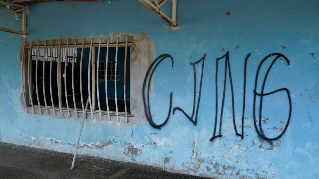 ARCHIV - Die Buchstaben «CJNG» für den offiziellen Namen der Gruppe «Jalisco New Generation Cartel» bedecken die Fassade eines verlassenen Hauses in El Limoncito im mexikanischen Bundesstaat Michoacan. Foto: Eduardo Verdugo/AP/dpa