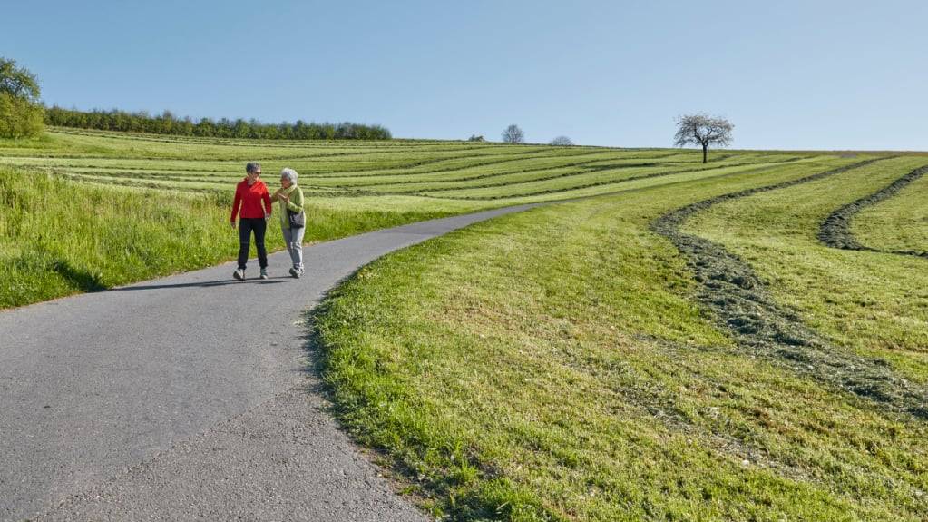 Zwei Frauen spazieren auf dem Sonnenberg in Kriens LU. (Archivaufnahme)