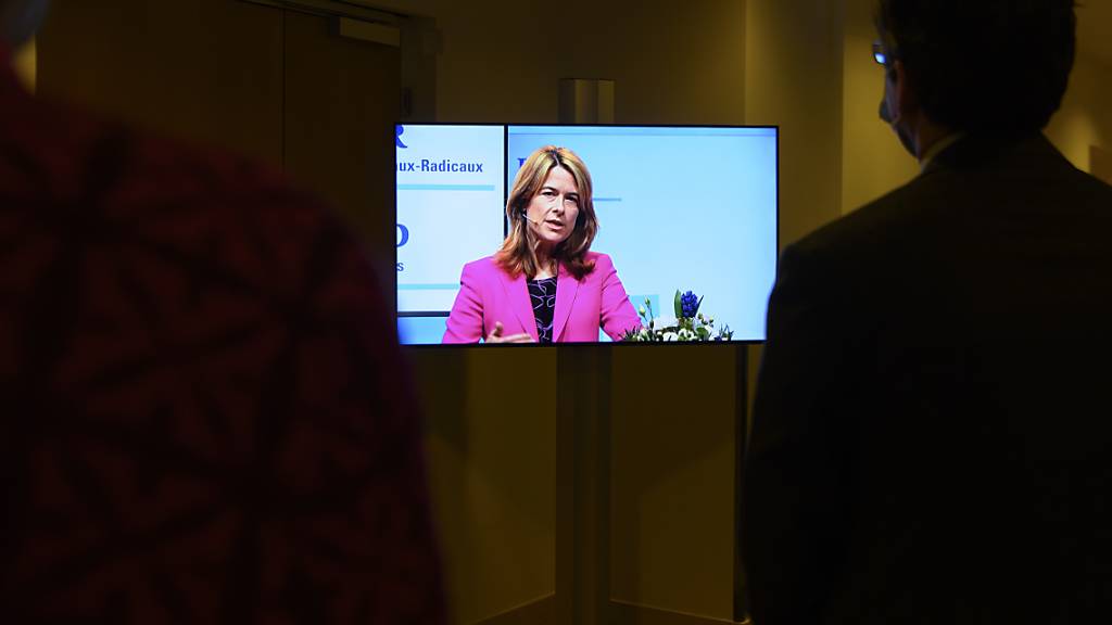 FDP-Präsidentin Petra Gössi an der online übertragenen Parteiversammlung am Samstag.