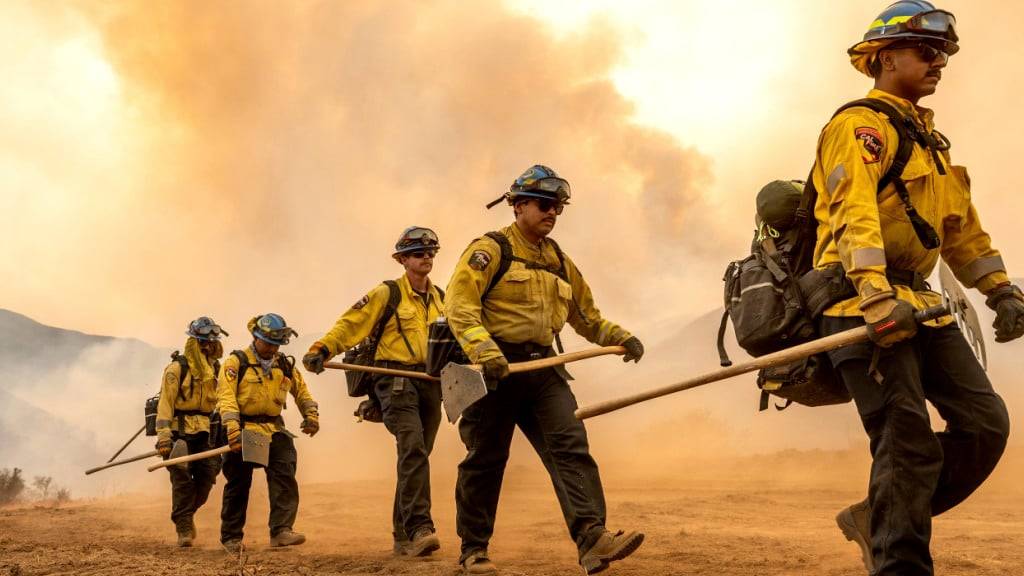 dpatopbilder - Feuerwehrleute bekämpfen den Gifford-Brand im Los Padres National Forest. Foto: Noah Berger/AP/dpa