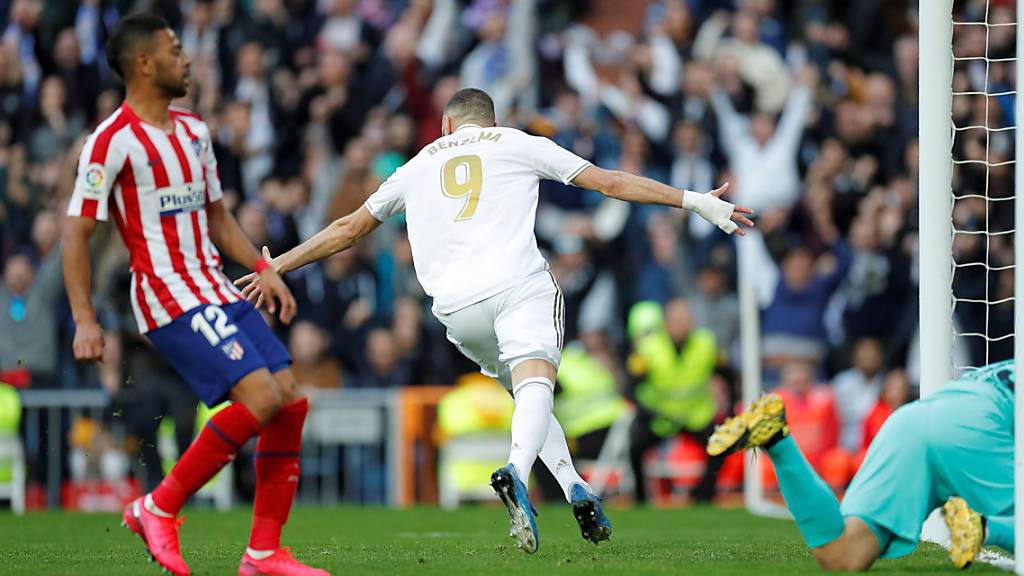 Karim Benzema jubelt nach dem goldenen Treffer im Madrider Derby