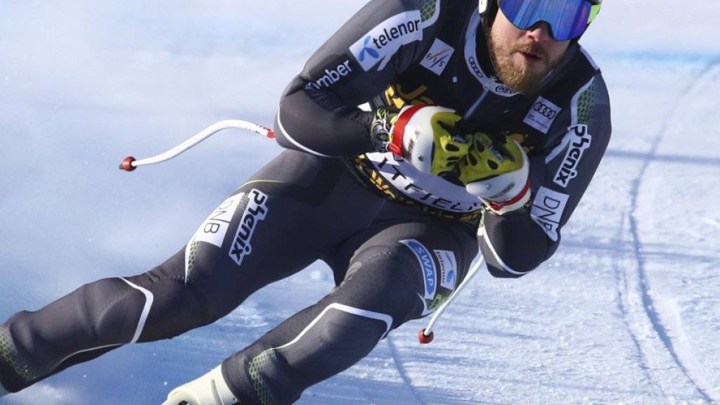 Abfahrts-Weltmeister Kjetil Jansrud auf seiner Heimstrecke in Kvitfjell unterwegs zur Bestzeit im einzigen Training