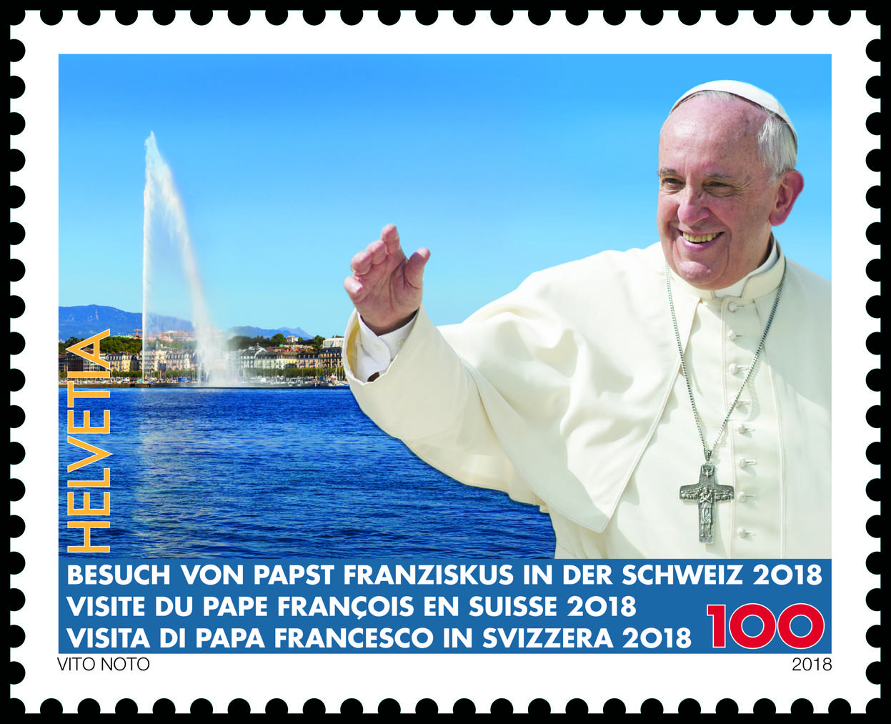 Die Briefmarke, die zum Papstbesuch 2018 gedruckt wurde.