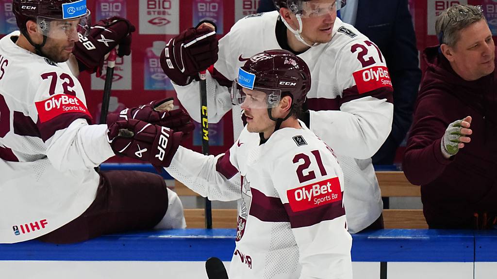 Rudolfs Balcers nach einem Treffer für Lettland an der WM in Tampere