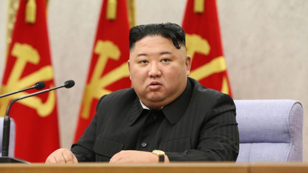 HANDOUT - Dieses von der staatlichen nordkoreanischen Nachrichtenagentur KCNA am 09.02.2021 zur Verfügung gestellte Foto zeigt Kim Jong Un, Machthaber von Nordkorea, während der Generalversammlung des Zentralkomitees der Partei der Arbeit Koreas. ACHTUNG: Das Foto wurde von der staatlichen nordkoreanischen Nachrichtenagentur KCNA zur Verfügung gestellt. Sein Inhalt kann nicht eindeutig verifiziert werden. Foto: -/KCNA/dpa - ACHTUNG: Nur zur redaktionellen Verwendung im Zusammenhang mit der aktuellen Berichterstattung und nur mit vollständiger Nennung des vorstehenden Credits