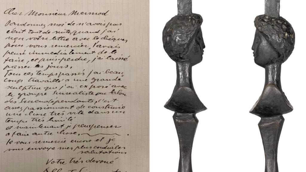 Stehlampe mit Frauenkopf: Alberto Giacomettis Brief an den Käufer und der Schaft der Lampe.