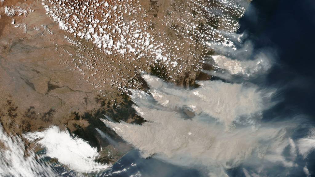 Satellitenaufnahme der verheerenden Buschbrände im australischen Bundesstaat New South Wales. Zügelloses Roden hat laut einer Studie beträchtlich zu den Bränden beigetragen. (Archivbild)