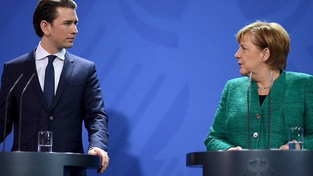 Sebastian Kurz und Angela Merkel während einer Pressekonferenz in Berlin.