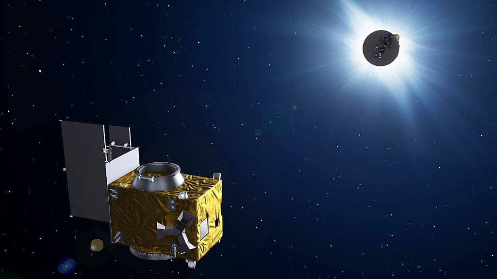 Einer der zwei Satelliten wird - analog zum Mond bei einer natürlichen Sonnenfinsternis - die Sonne abdecken.