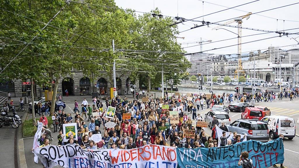 Mehrere 100 Personen nahmen am Protest in Zürich gegen die Amazonas-Politik des brasilianischen Präsidenten Jair Bolsonaro teil.