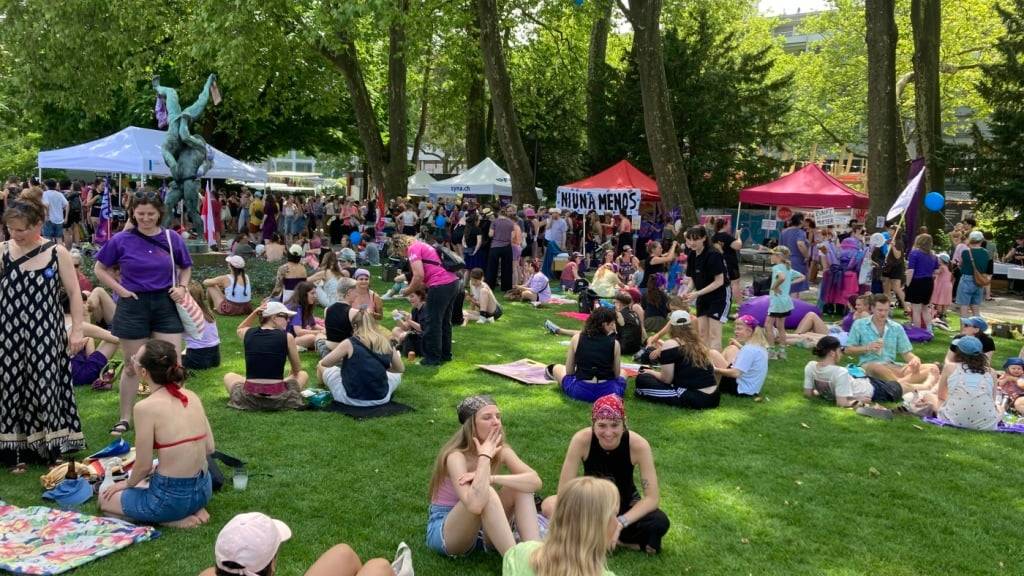 Die Frauen versammelten sich im Luzerner Inseli-Park zum Streik