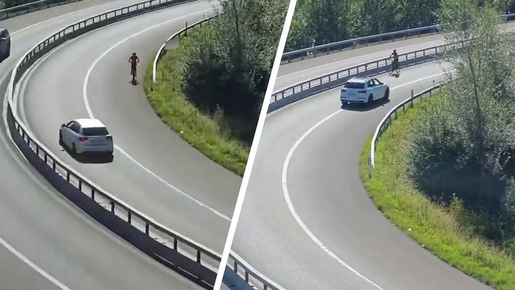 Autos müssen ausweichen – gefährliche Velo-Irrfahrt auf der Autobahn 