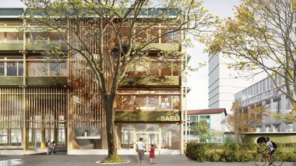 So soll das neue Schulhaus Guthirt in der Stadt Zug dereinst aussehen. (Visualisierung)