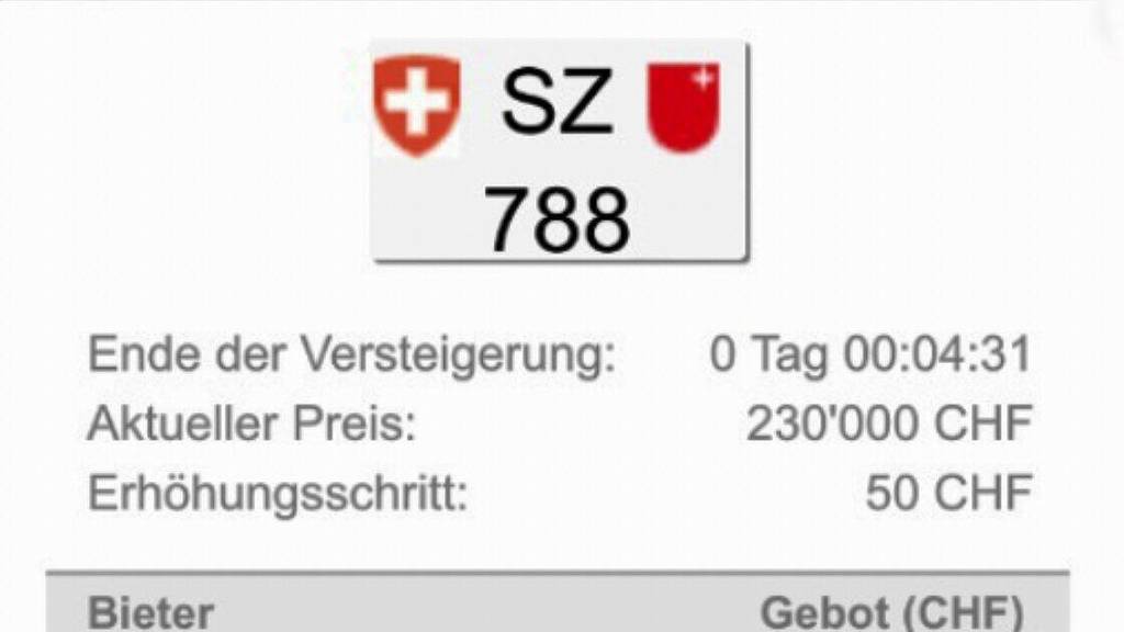 Hohes Fake-Gebot für Nummernschild in Schwyz.