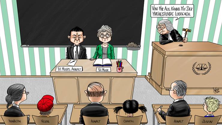 Unterricht im Gerichtssaal: Zeichnung von «Schweiz am Wochenende»-Karikaturist Silvan Wegmann.