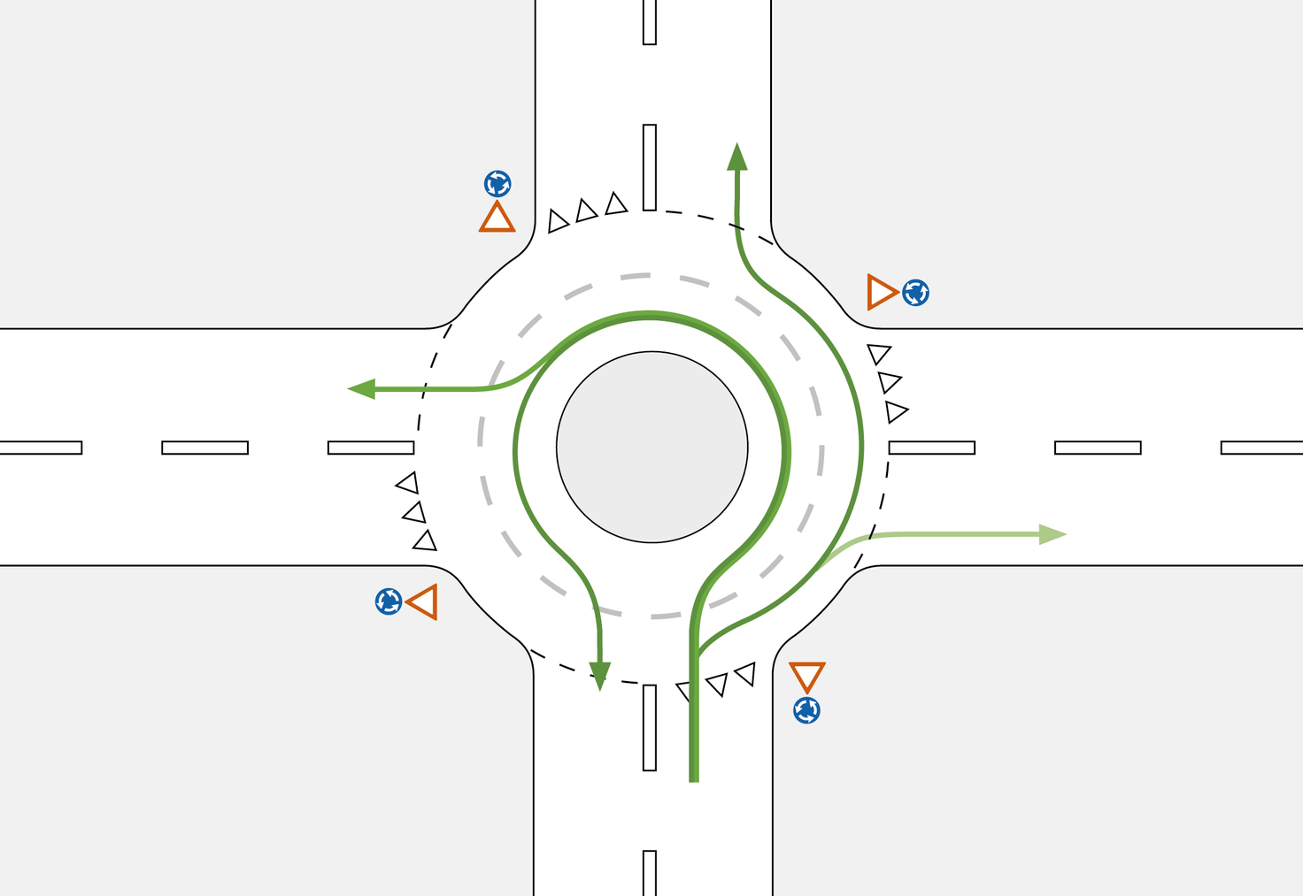 Für die erste und zweite Ausfahrt nutzt man die rechte Spur im Doppelkreisel. (Bild: Beratungsstelle für Unfallverhütung bfu)