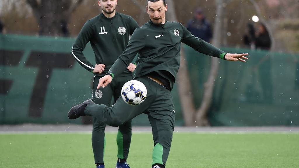 Zlatan Ibrahimovic bei einer Direktabnahme im Training im vergangenen April in Schweden.