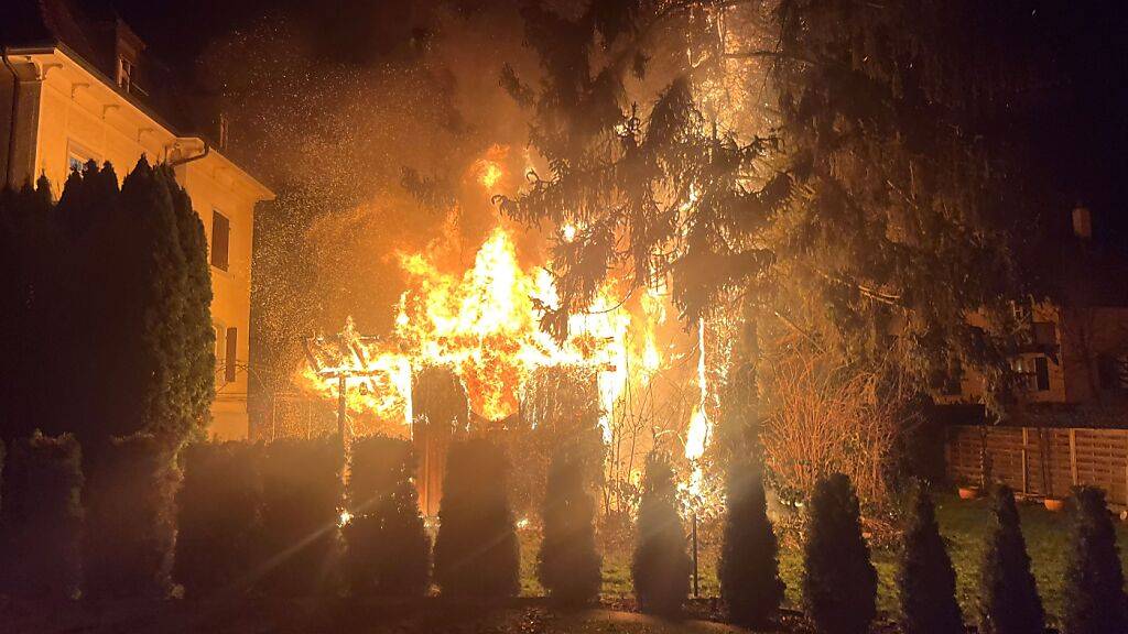 In Amriswil TG brannten ein Gartenhaus und eine Tanne. Es entstand grosser Sachschaden.