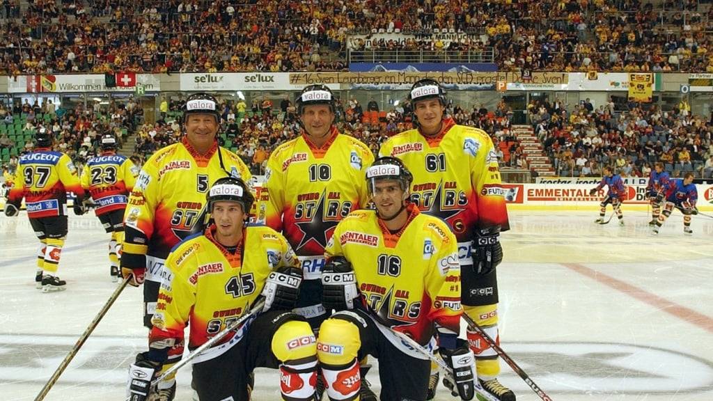 Die Eishockey-Familie Leuenberger im Jahr 2003 mit Hugo Leuenberger, Lars, Bruder Fredy, Sven und Marc (v.l.n.r.)