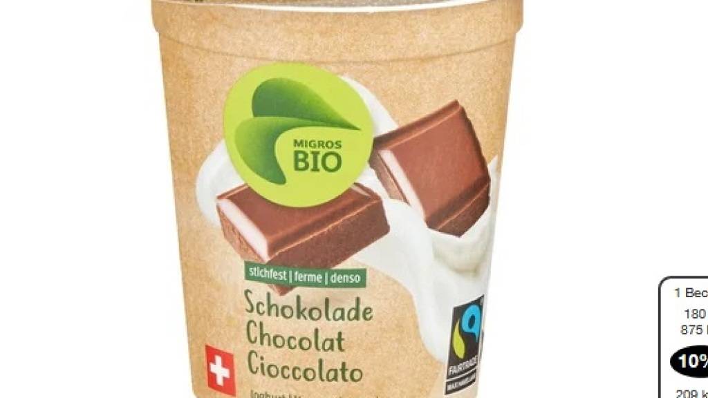 Enthält nicht deklarierte Allergene: Bio-Fairtrade-Joghurt Schokolade von der Migros.