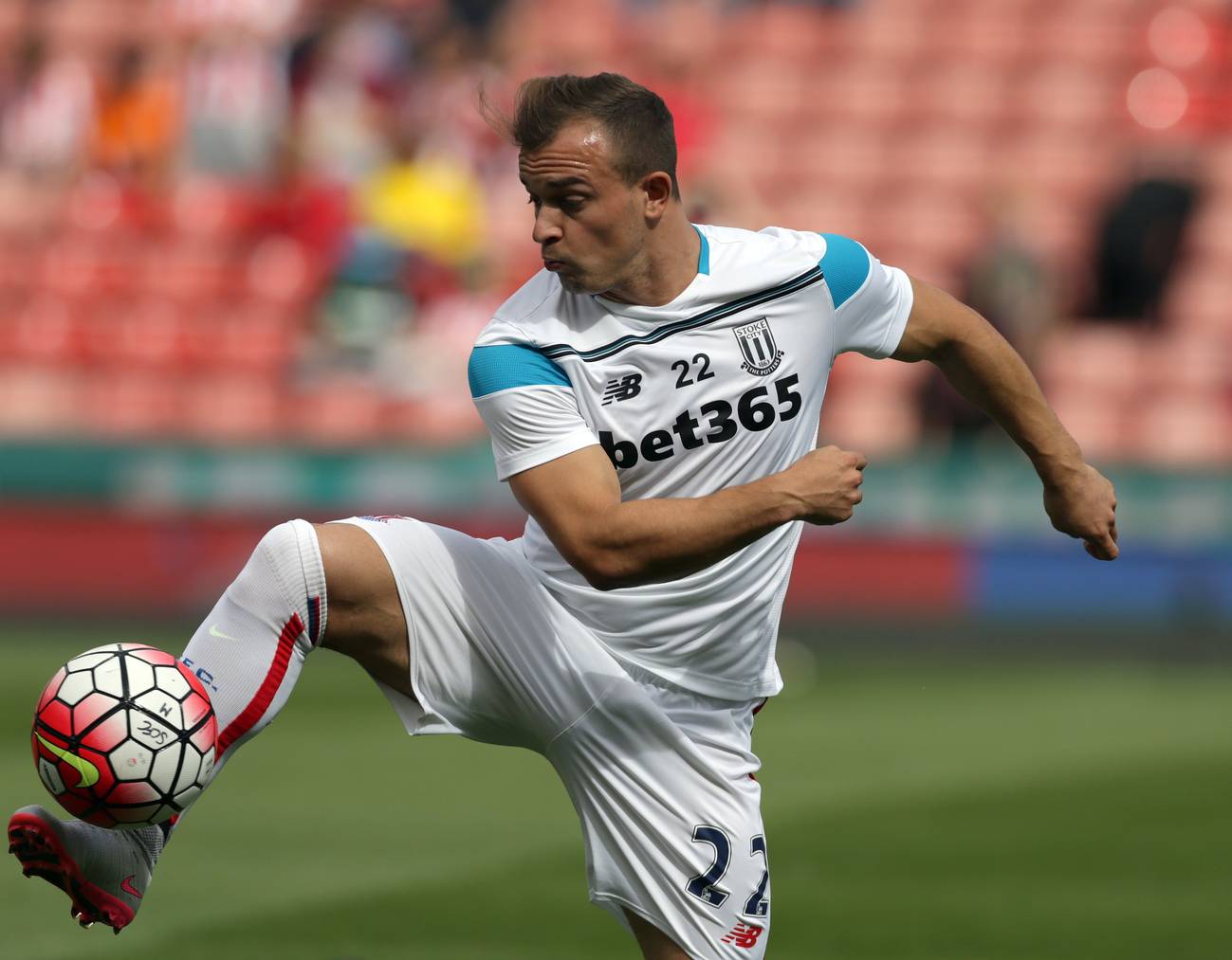 STOKE ON TRENT, ENGLAND - AUGUST 29:  Xherdan Shaqiri of Stoke City during the Barclays Premier League match between Stoke City and West Bromwich Albion at Britannia Stadium on August 29, 2015 in Stoke on Trent, England. (Photo by Clint Hughes/Getty Images)