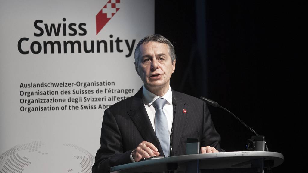 Bundespraesident Ignazio Cassis spricht am Kongress der Auslandschweizer Organisation am Samstag, 20. August, in Lugano.