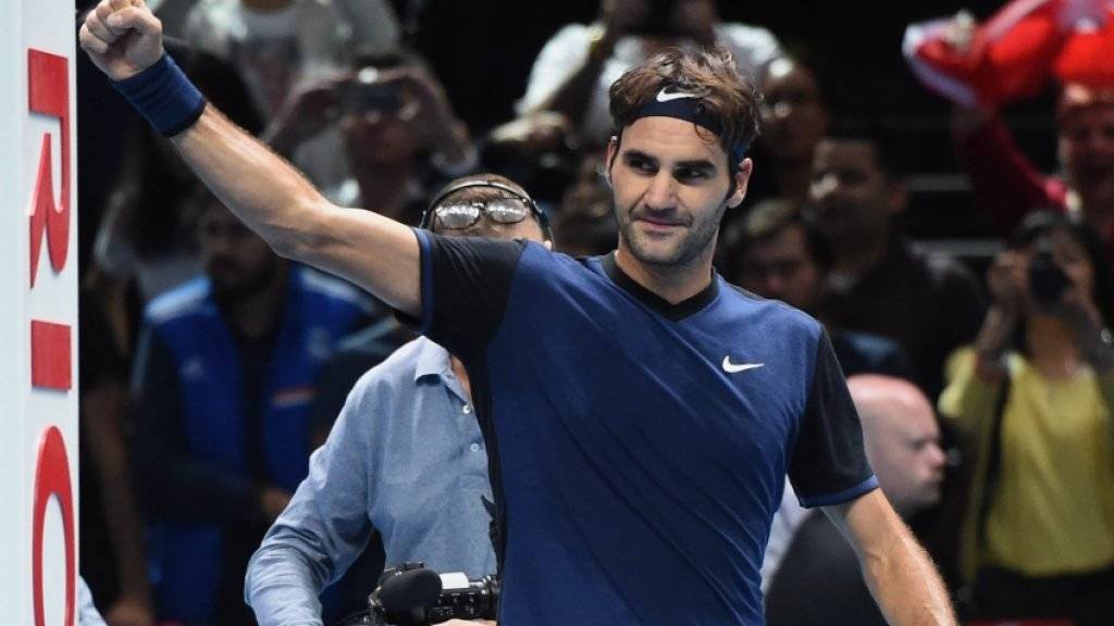 Viel Grund zum Strahlen: Roger Federer freut sich über seinen Sieg gegen Novak Djokovic