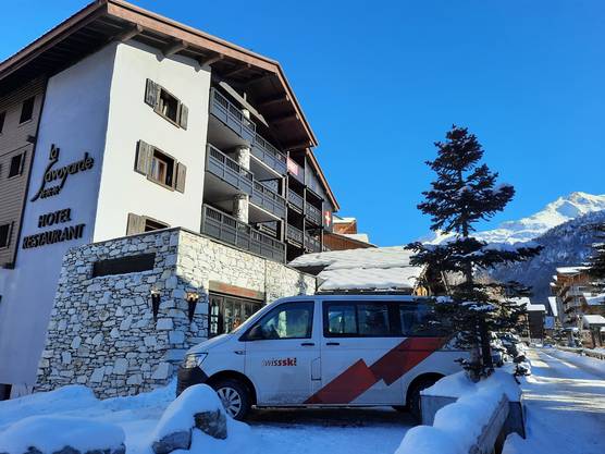 Hotel La Savoyarde has been the Swiss skiers' district in Val d'Isère for years.  The street in front is deserted.