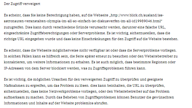 Hier sieht man, wie «dumm» künstliche Intelligenz eigentlich ist: Auch aus Fehlermeldungen werden Artikel geschrieben.