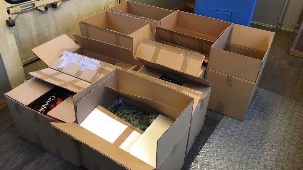 245 kg Lebensmittel wurden in diesen Kartonschachteln geschmuggelt.
