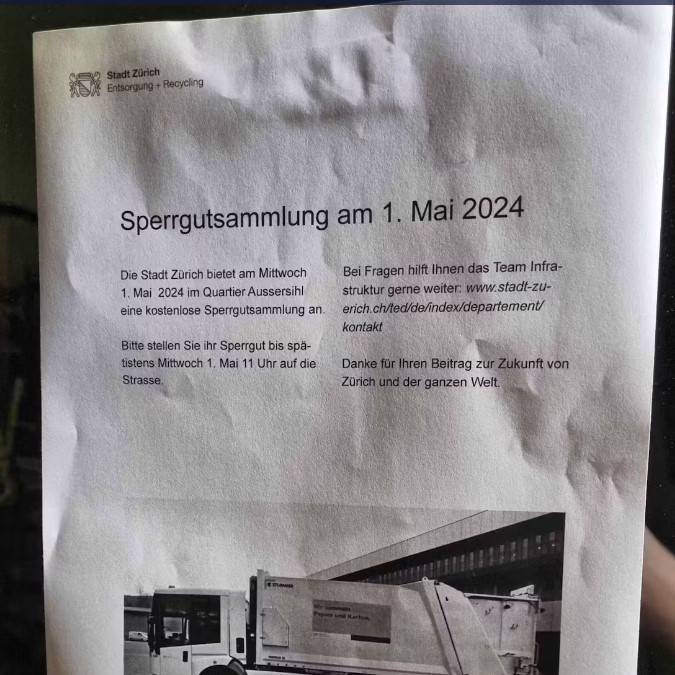 Stadt Zürich warnt vor Fake-Entsorgungs-Flyern zum 1. Mai