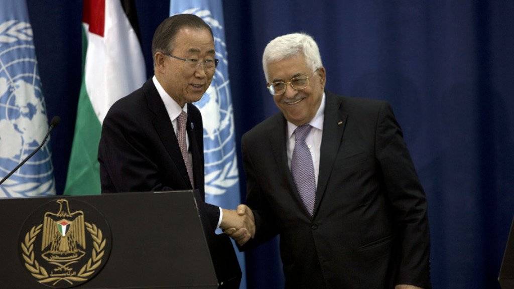 UNO-Generalsekretär Ban Ki Moon (links) und Palästinenserpräsident Mahmud Abbas am Mittwoch in Ramallah.