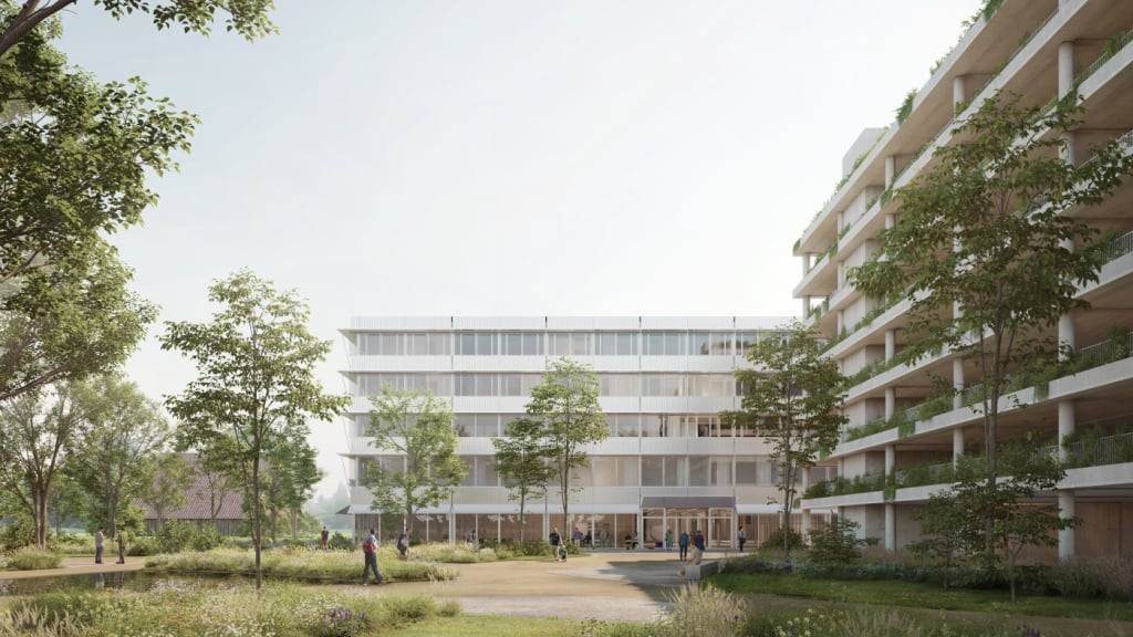 So soll das neue Spital Sursee in Schenkon dereinst aussehen. Visualierung des Neubaus von aussen.