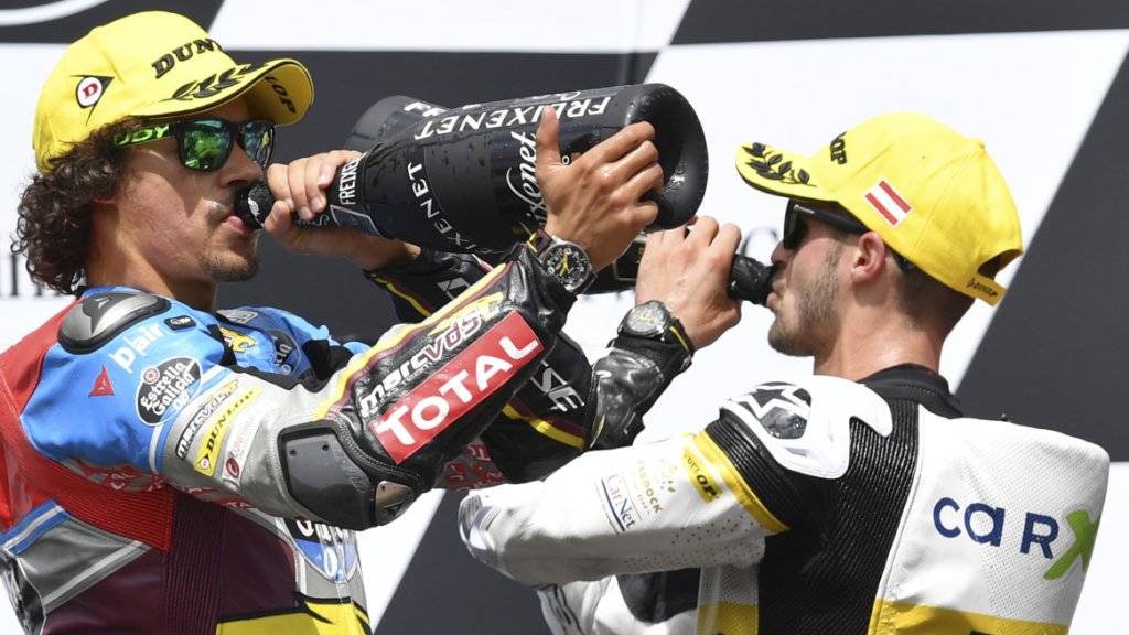 Wer trinkt ganz am Ende der Moto2-Saison Champagner - Franco Morbidelli (links) oder Tom Lüthi?