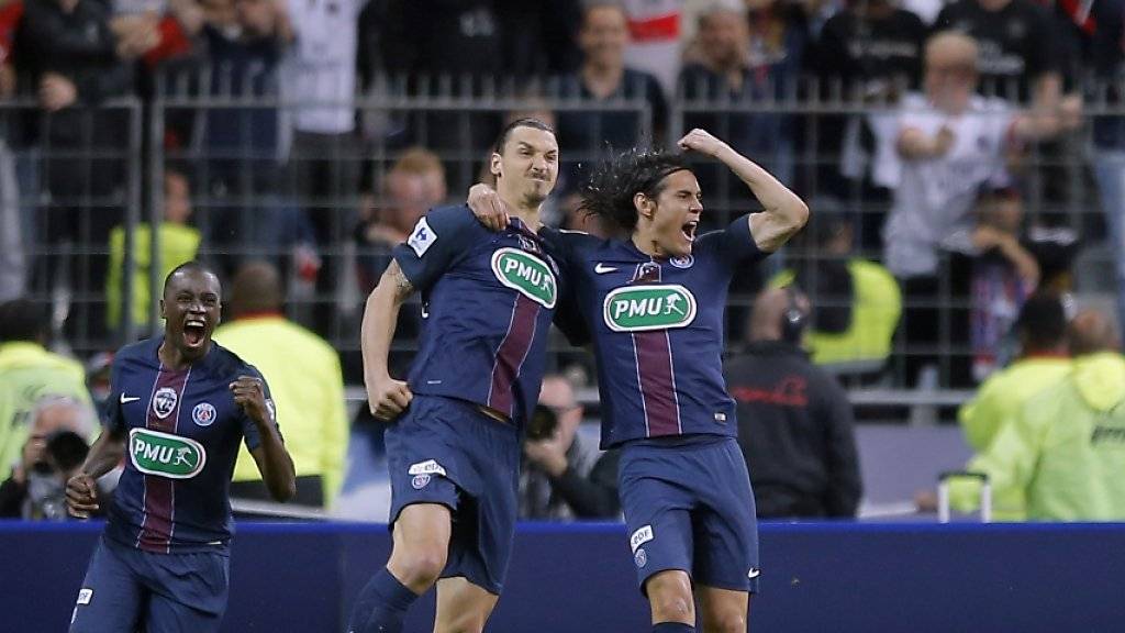 Zlatan Ibrahimovic freut sich mit Edinson Cavani