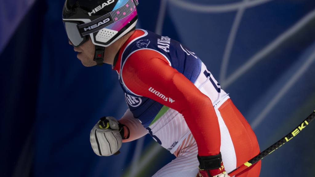 Robin Cuche schwingt im Ziel ab: Die Fahrt war nicht perfekt, aber doch goldwürdig