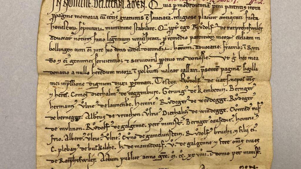 Im Archiv befindet sich unter anderem die erste urkundliche Nennung von Rapperswil-Jona aus dem Jahr 1229.