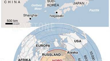 Die mögliche Reichweite der Koreanischen Raketen.
 (KEYSTONE/Heike Pietsch)