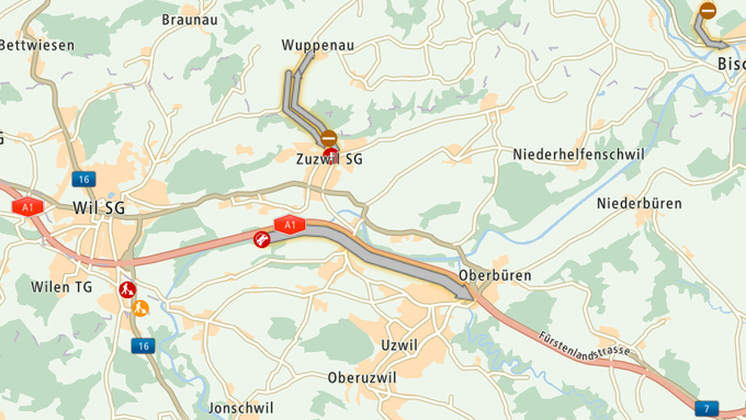 Autobrand auf der A1 bei Uzwil