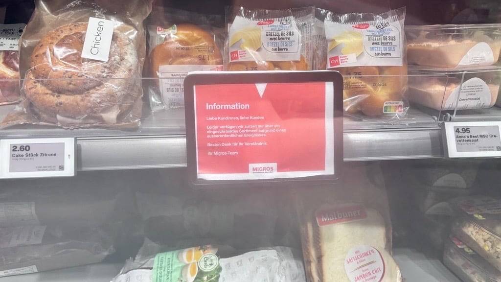 Migros Baden bietet aktuell nur ein eingeschränktes Sortiment an. 