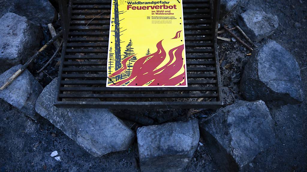 Ein Hinweisschild zu einem Feuerverbot wegen Waldbrandgefahr im August 2022 im Kanton Zürich. (Archivbild)
