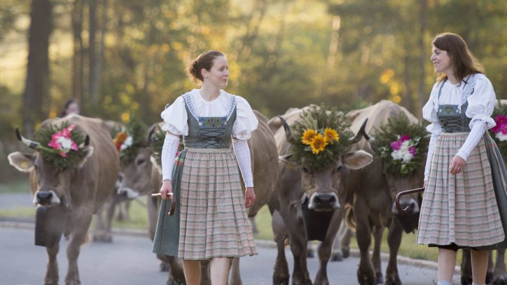 Älplerinnen der Alpkäserei Schlacht in Sörenberg ziehen mit dem Vieh ins Tal nach Schüpfheim. Solche Bilder wird es in diesem Herbst nicht geben. (Archivaufnahme)