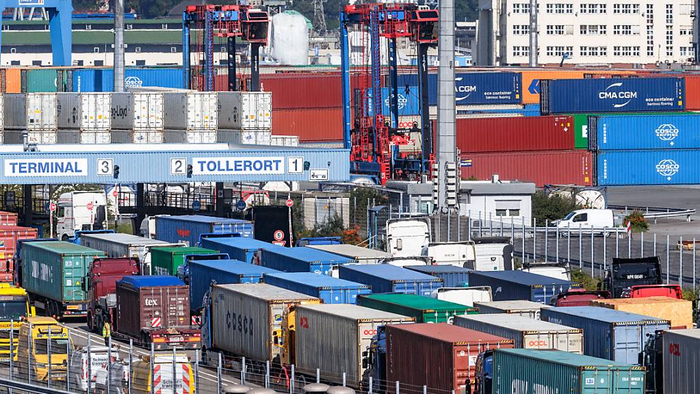 Lieferengpässe und steigende Kosten belasten die Stimmung der europäischen Unternehmen - im Bild der Hamburger Hafen. (Archivbild)