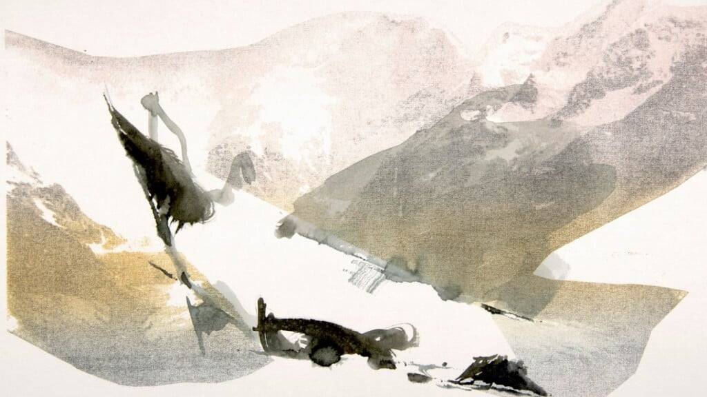 Carin Studer: «Flügelschlag». Lithografie, Aquarell, Tusche, 30 x 42 cm