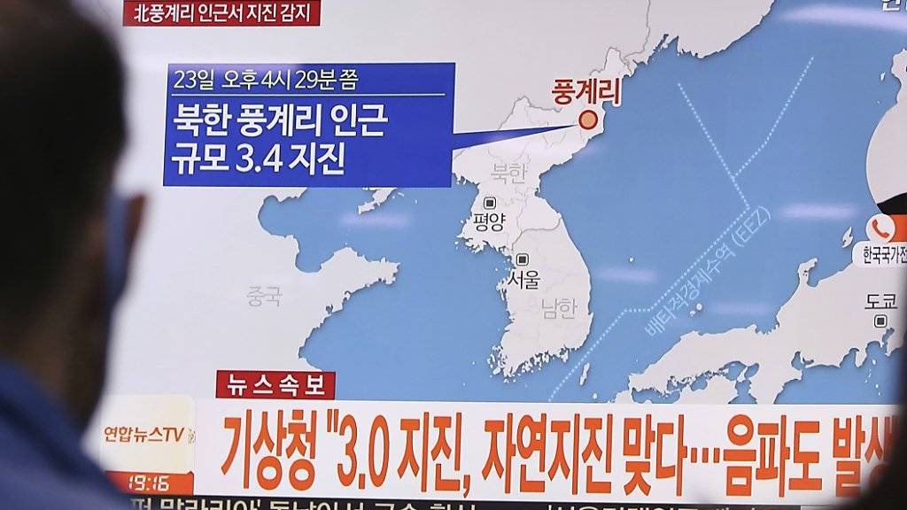 Eine Karte in einer südkoreanischen News-Sendung zeigt den Ort des Erdbebens.
